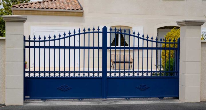 home blue steel metal retro house gate